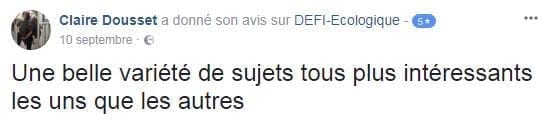 Avis d'un lecteur sur facebook